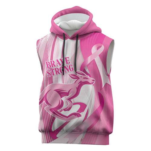 Australia Rugby Breast Cancer Personalised Sleeveless Hoodie Brave Strong Pink Ribbon Sporty Style