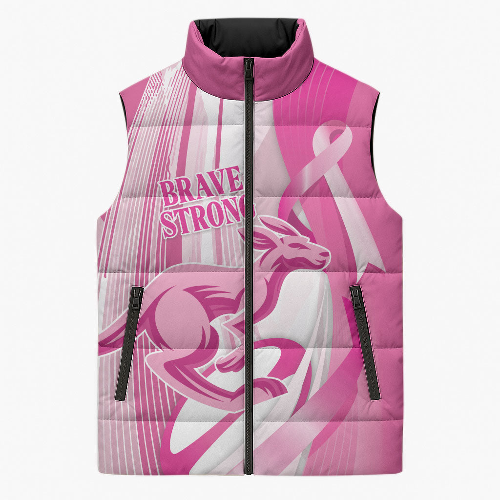 Australia Rugby Breast Cancer Personalised Sleeveless Puffer Jacket Brave Strong Pink Ribbon Sporty Style