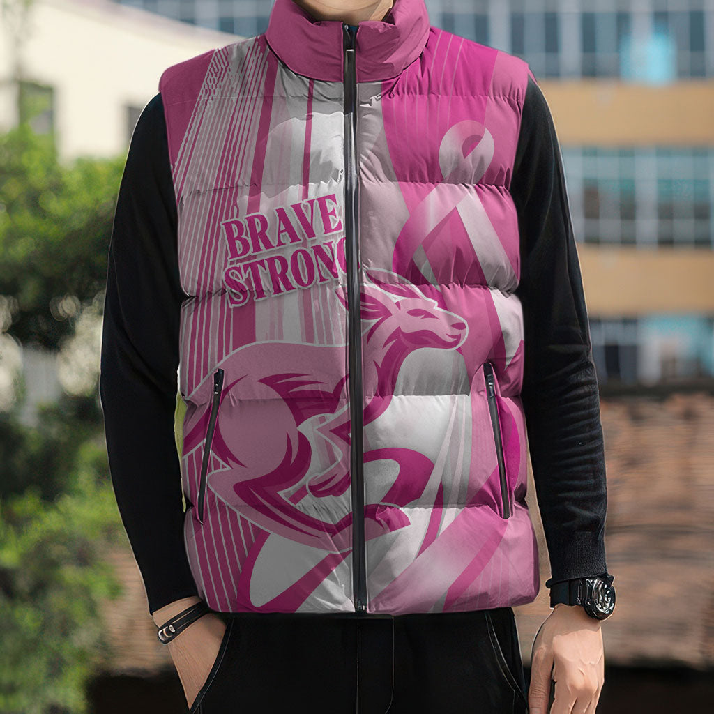 Australia Rugby Breast Cancer Personalised Sleeveless Puffer Jacket Brave Strong Pink Ribbon Sporty Style