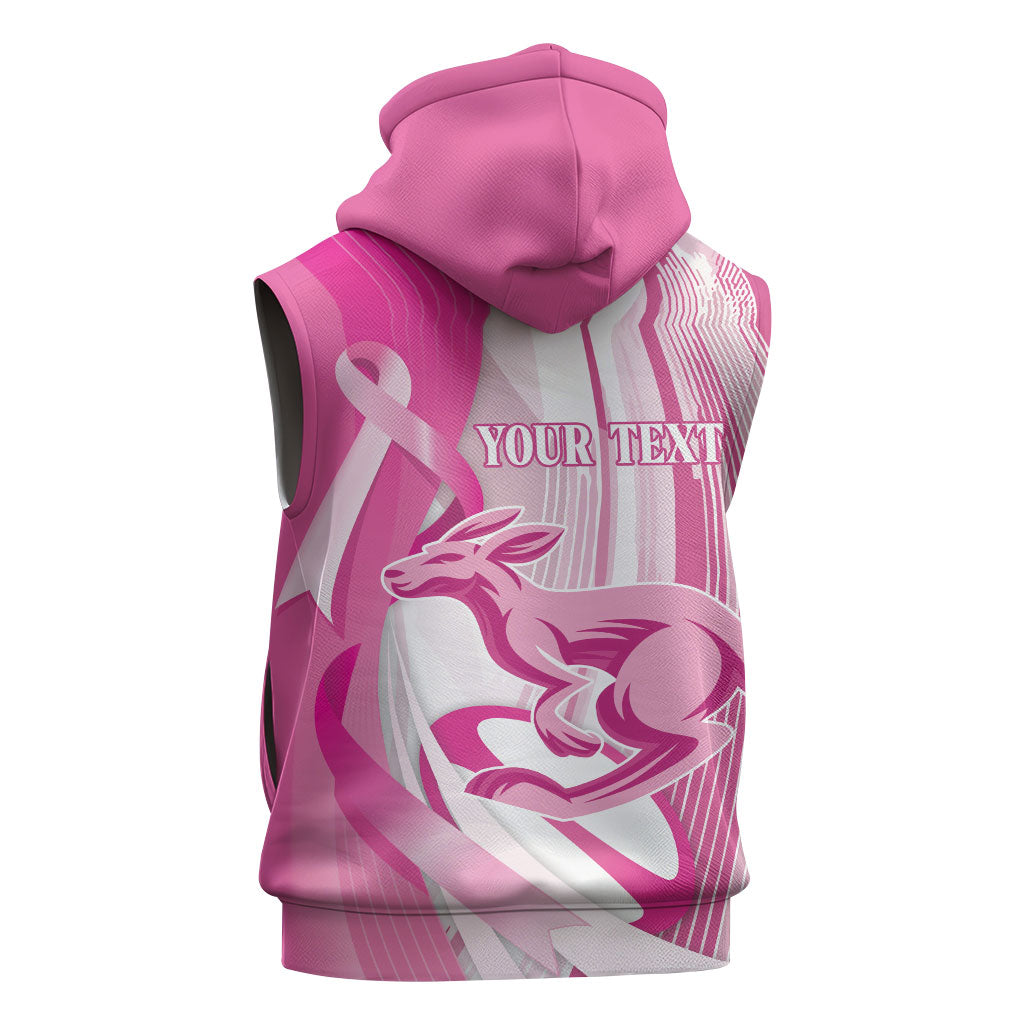 Australia Rugby Breast Cancer Personalised Sleeveless Zip Hoodie Brave Strong Pink Ribbon Sporty Style