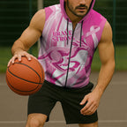 Australia Rugby Breast Cancer Personalised Sleeveless Zip Hoodie Brave Strong Pink Ribbon Sporty Style