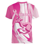 Australia Rugby Breast Cancer Personalised Women V-Neck T-Shirt Brave Strong Pink Ribbon Sporty Style