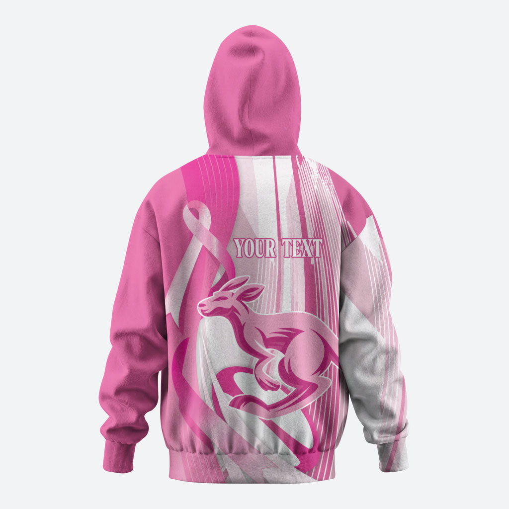 Australia Rugby Breast Cancer Personalised Zip Hoodie Brave Strong Pink Ribbon Sporty Style