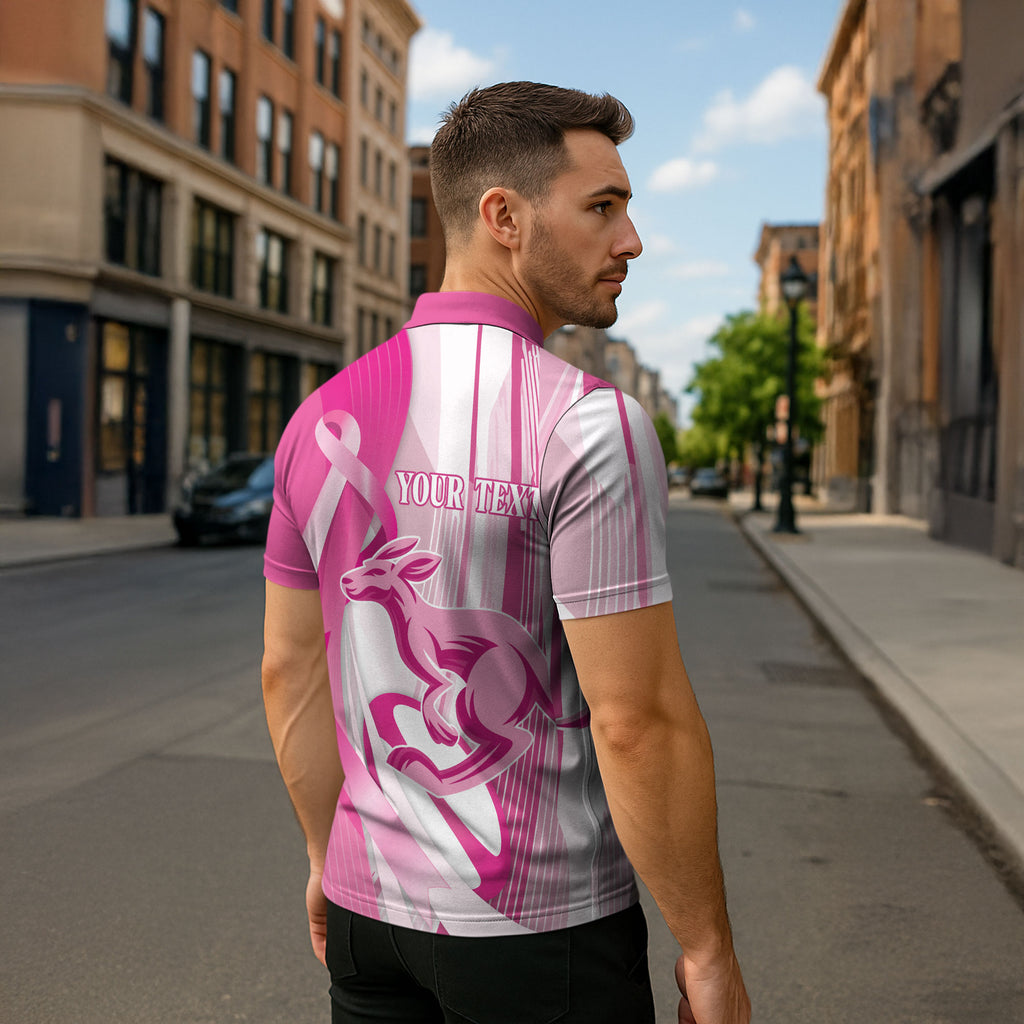Australia Rugby Breast Cancer Personalised Zipper Polo Shirt Brave Strong Pink Ribbon Sporty Style