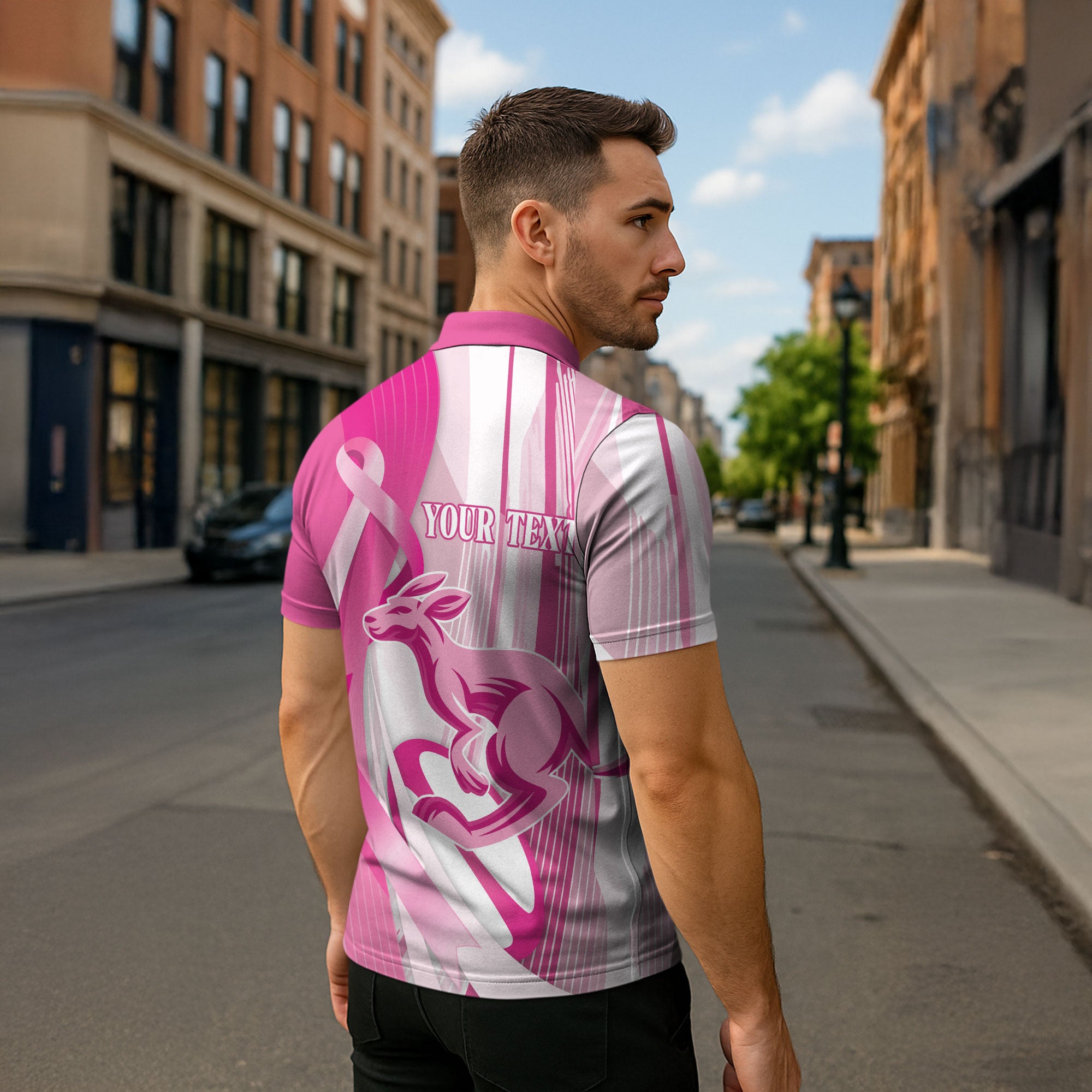 Australia Rugby Breast Cancer Personalised Zipper Polo Shirt Brave Strong Pink Ribbon Sporty Style