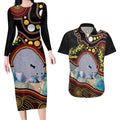 Australia Possum Couples Matching Long Sleeve Bodycon Dress and Hawaiian Shirt Aboriginal Art Mix Aussie Opal
