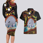 Australia Possum Couples Matching Long Sleeve Bodycon Dress and Hawaiian Shirt Aboriginal Art Mix Aussie Opal