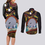 Australia Possum Couples Matching Long Sleeve Bodycon Dress and Long Sleeve Button Shirt Aboriginal Art Mix Aussie Opal