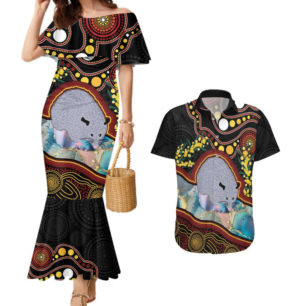 Australia Possum Couples Matching Mermaid Dress and Hawaiian Shirt Aboriginal Art Mix Aussie Opal