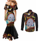 Australia Possum Couples Matching Mermaid Dress and Long Sleeve Button Shirt Aboriginal Art Mix Aussie Opal