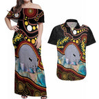 Australia Possum Couples Matching Off Shoulder Maxi Dress and Hawaiian Shirt Aboriginal Art Mix Aussie Opal