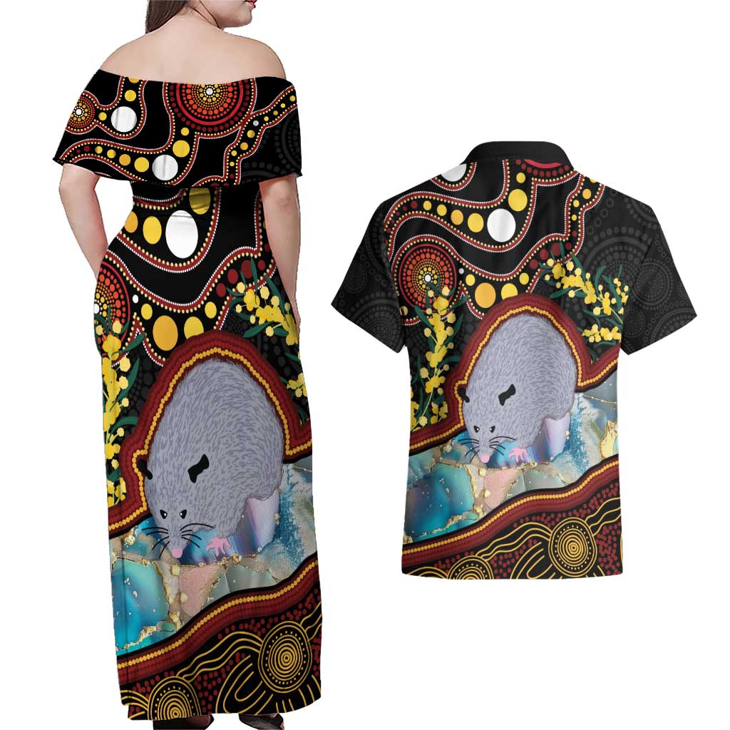 Australia Possum Couples Matching Off Shoulder Maxi Dress and Hawaiian Shirt Aboriginal Art Mix Aussie Opal