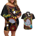 Australia Possum Couples Matching Off Shoulder Short Dress and Hawaiian Shirt Aboriginal Art Mix Aussie Opal