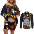 Australia Possum Couples Matching Off Shoulder Short Dress and Long Sleeve Button Shirt Aboriginal Art Mix Aussie Opal
