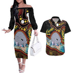 Australia Possum Couples Matching Off The Shoulder Long Sleeve Dress and Hawaiian Shirt Aboriginal Art Mix Aussie Opal