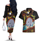 Australia Possum Couples Matching Off The Shoulder Long Sleeve Dress and Hawaiian Shirt Aboriginal Art Mix Aussie Opal