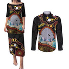 Australia Possum Couples Matching Puletasi and Long Sleeve Button Shirt Aboriginal Art Mix Aussie Opal