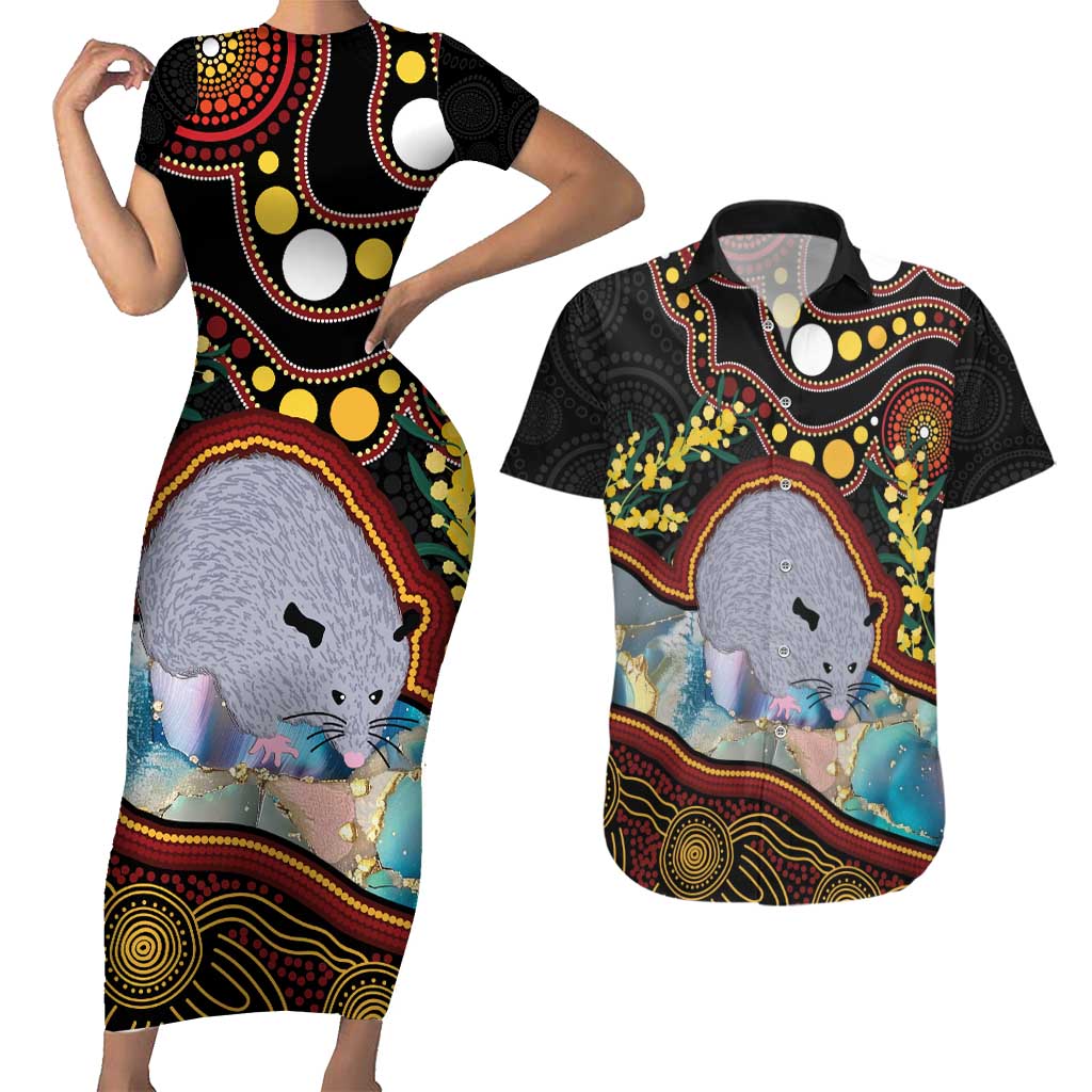 Australia Possum Couples Matching Short Sleeve Bodycon Dress and Hawaiian Shirt Aboriginal Art Mix Aussie Opal