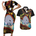 Australia Possum Couples Matching Short Sleeve Bodycon Dress and Hawaiian Shirt Aboriginal Art Mix Aussie Opal