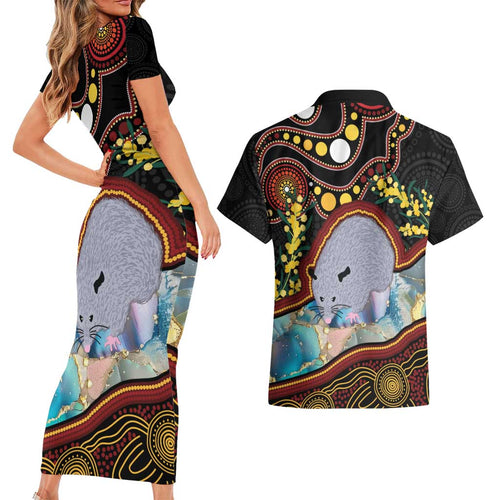 Australia Possum Couples Matching Short Sleeve Bodycon Dress and Hawaiian Shirt Aboriginal Art Mix Aussie Opal