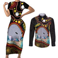 Australia Possum Couples Matching Short Sleeve Bodycon Dress and Long Sleeve Button Shirt Aboriginal Art Mix Aussie Opal