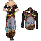 Australia Possum Couples Matching Summer Maxi Dress and Long Sleeve Button Shirt Aboriginal Art Mix Aussie Opal