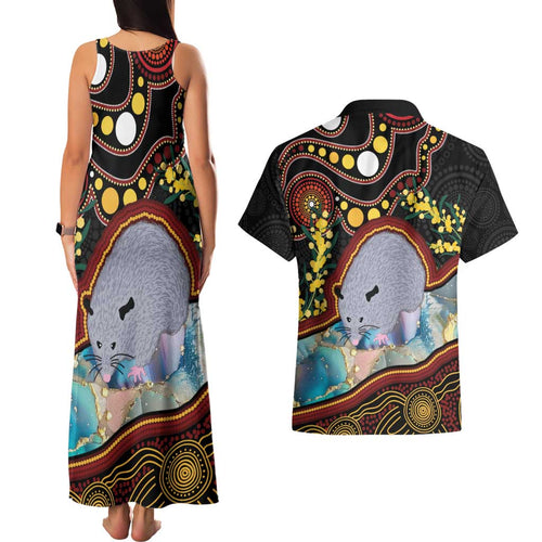 Australia Possum Couples Matching Tank Maxi Dress and Hawaiian Shirt Aboriginal Art Mix Aussie Opal