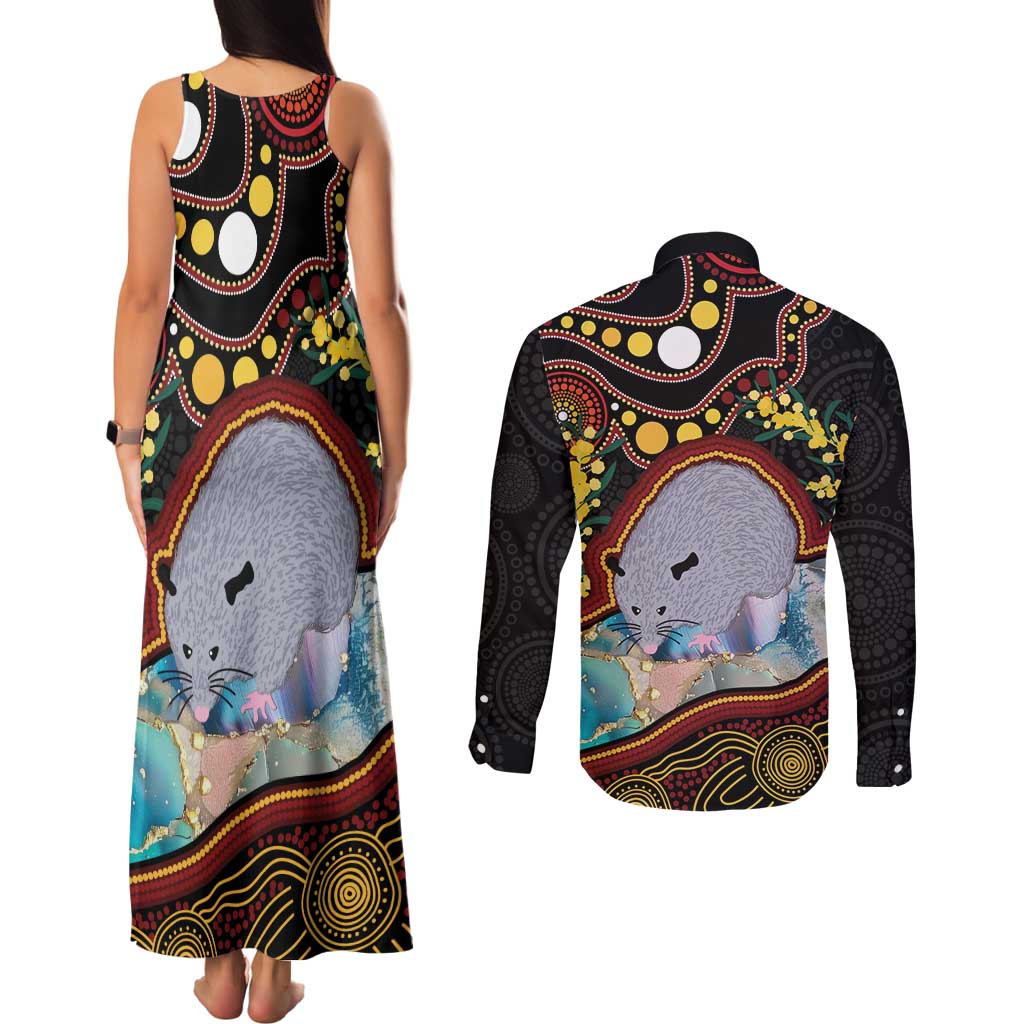 Australia Possum Couples Matching Tank Maxi Dress and Long Sleeve Button Shirt Aboriginal Art Mix Aussie Opal