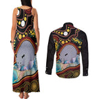 Australia Possum Couples Matching Tank Maxi Dress and Long Sleeve Button Shirt Aboriginal Art Mix Aussie Opal