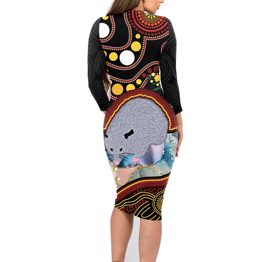 Australia Possum Family Matching Long Sleeve Bodycon Dress and Hawaiian Shirt Aboriginal Art Mix Aussie Opal