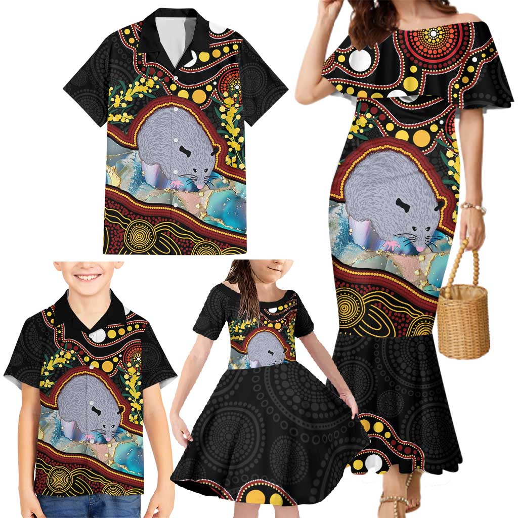 Australia Possum Family Matching Mermaid Dress and Hawaiian Shirt Aboriginal Art Mix Aussie Opal