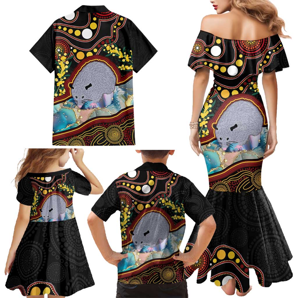 Australia Possum Family Matching Mermaid Dress and Hawaiian Shirt Aboriginal Art Mix Aussie Opal