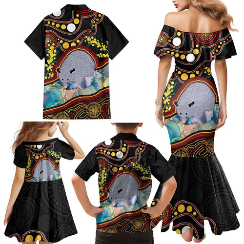 Australia Possum Family Matching Mermaid Dress and Hawaiian Shirt Aboriginal Art Mix Aussie Opal