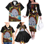 Australia Possum Family Matching Off The Shoulder Long Sleeve Dress and Hawaiian Shirt Aboriginal Art Mix Aussie Opal