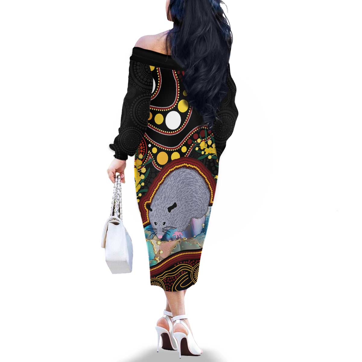 Australia Possum Family Matching Off The Shoulder Long Sleeve Dress and Hawaiian Shirt Aboriginal Art Mix Aussie Opal
