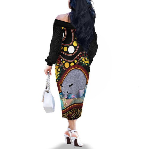 Australia Possum Family Matching Off The Shoulder Long Sleeve Dress and Hawaiian Shirt Aboriginal Art Mix Aussie Opal