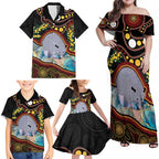 Australia Possum Family Matching Off Shoulder Maxi Dress and Hawaiian Shirt Aboriginal Art Mix Aussie Opal