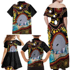 Australia Possum Family Matching Off Shoulder Maxi Dress and Hawaiian Shirt Aboriginal Art Mix Aussie Opal
