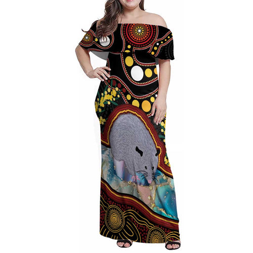 Australia Possum Family Matching Off Shoulder Maxi Dress and Hawaiian Shirt Aboriginal Art Mix Aussie Opal