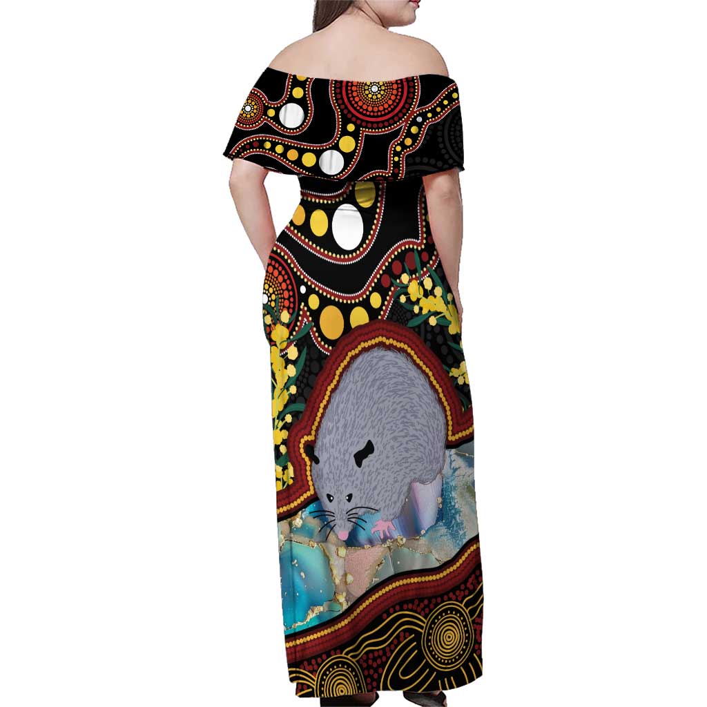 Australia Possum Family Matching Off Shoulder Maxi Dress and Hawaiian Shirt Aboriginal Art Mix Aussie Opal