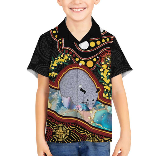Australia Possum Family Matching Off Shoulder Maxi Dress and Hawaiian Shirt Aboriginal Art Mix Aussie Opal