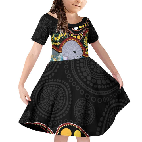 Australia Possum Family Matching Off Shoulder Short Dress and Hawaiian Shirt Aboriginal Art Mix Aussie Opal