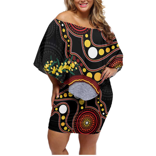 Australia Possum Family Matching Off Shoulder Short Dress and Hawaiian Shirt Aboriginal Art Mix Aussie Opal