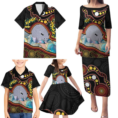 Australia Possum Family Matching Puletasi and Hawaiian Shirt Aboriginal Art Mix Aussie Opal