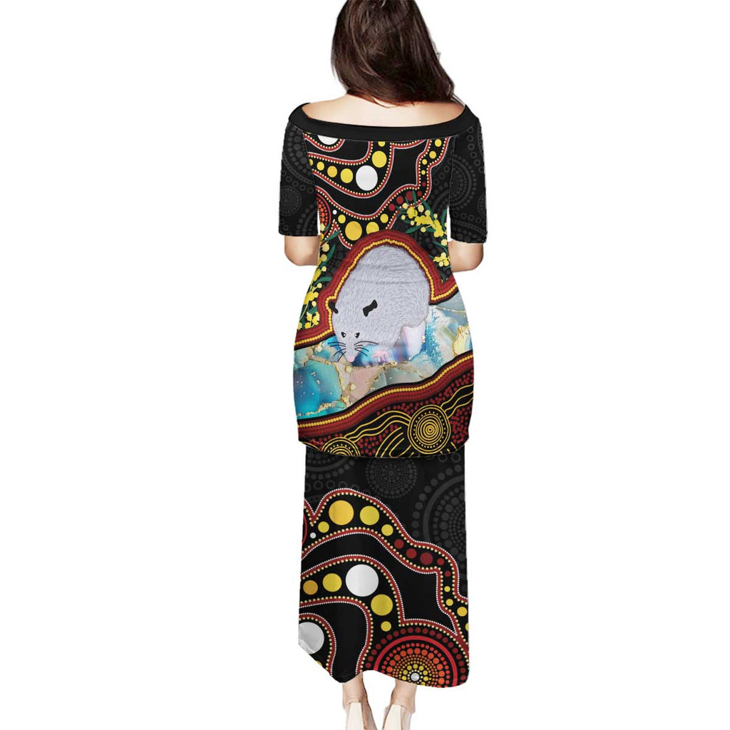 Australia Possum Family Matching Puletasi and Hawaiian Shirt Aboriginal Art Mix Aussie Opal