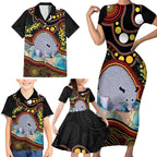 Australia Possum Family Matching Short Sleeve Bodycon Dress and Hawaiian Shirt Aboriginal Art Mix Aussie Opal