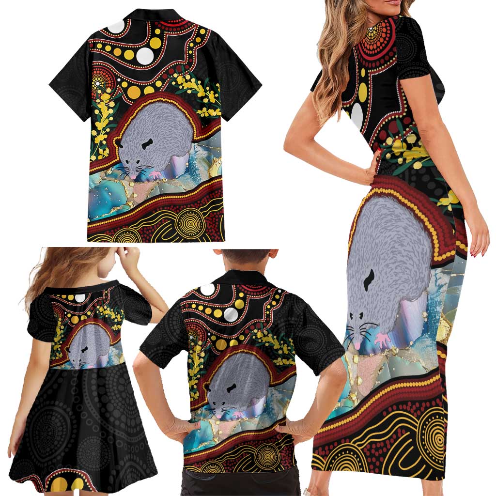 Australia Possum Family Matching Short Sleeve Bodycon Dress and Hawaiian Shirt Aboriginal Art Mix Aussie Opal
