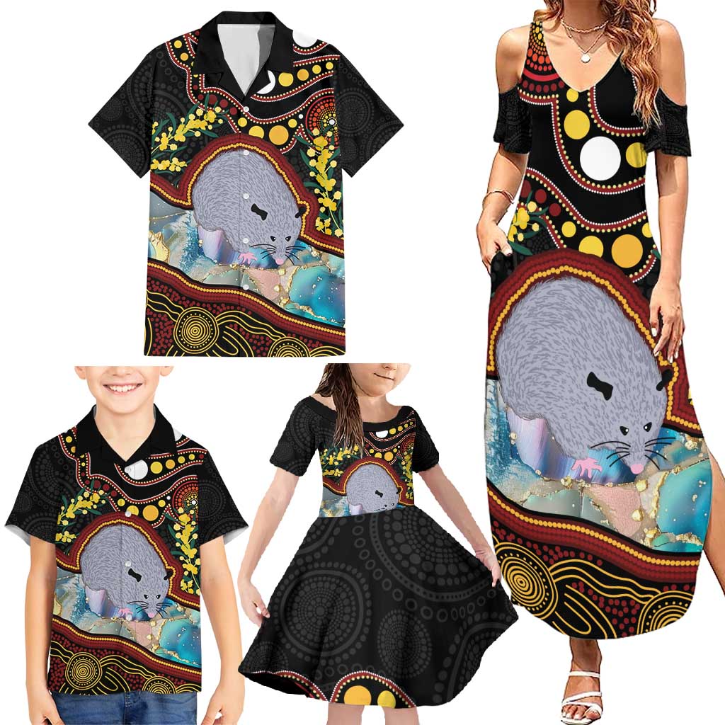 Australia Possum Family Matching Summer Maxi Dress and Hawaiian Shirt Aboriginal Art Mix Aussie Opal