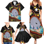 Australia Possum Family Matching Summer Maxi Dress and Hawaiian Shirt Aboriginal Art Mix Aussie Opal