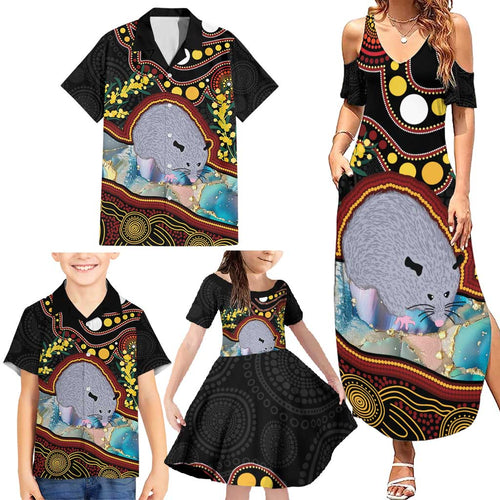 Australia Possum Family Matching Summer Maxi Dress and Hawaiian Shirt Aboriginal Art Mix Aussie Opal
